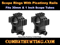 Heavy Duty 30mm 1 Inch Scope Rings With Picatinny Rail On Top & Sides