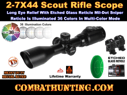 UTG 2-7X44 30mm Long Eye Relief Scout Scope, AO, 36-color 