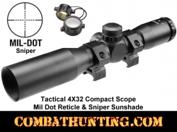 Tactical 4X32 Compact Scope Mil Dot Reticle & Sniper Sunshade