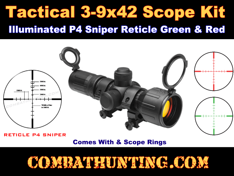 3-9x42 Illuminated Red Green Rifle Scope Rubber Armored style=