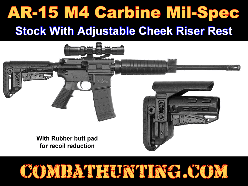 AR-15 Stock With Adjustable Cheek Rest Mil-Spec Black style=