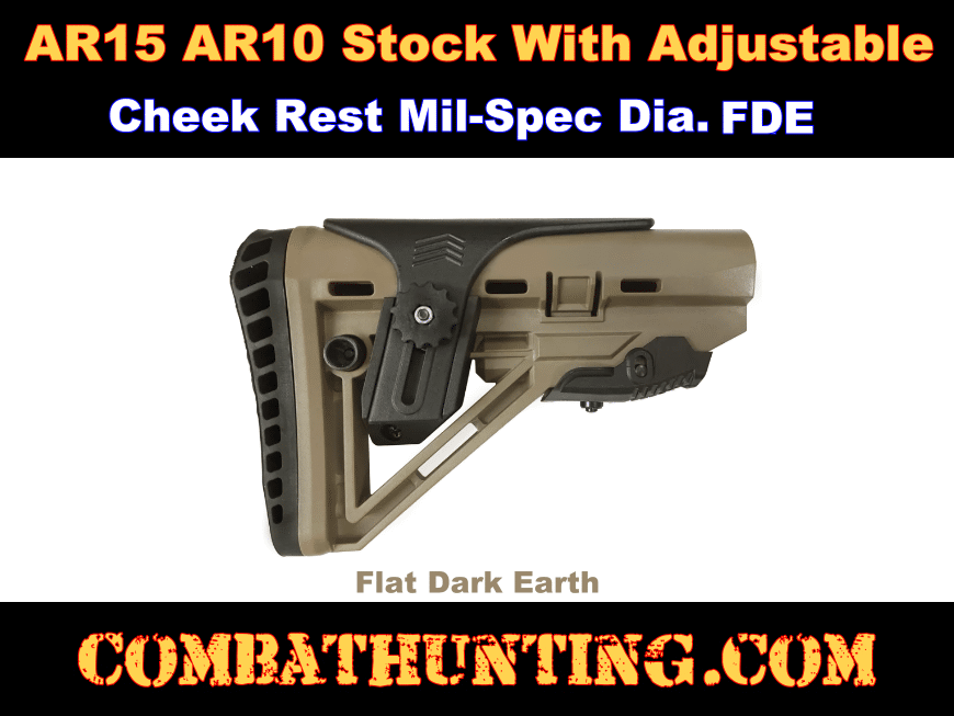 FDE AR-15 Stock with Adjustable Cheek Rest Riser Mil-Spec style=