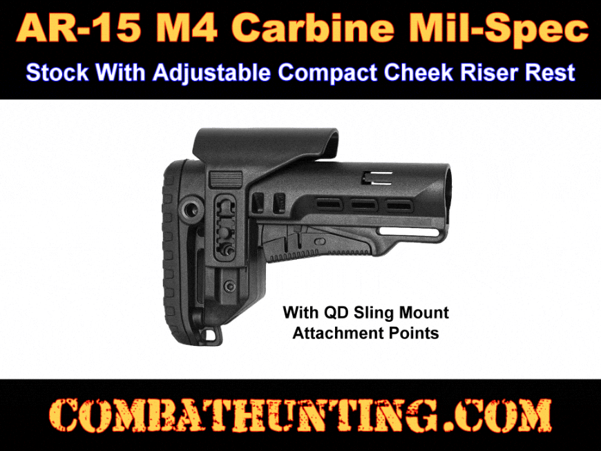 AR-15 M4 Stock With Adjustable Cheek Riser Rest & QD Sling Mounts style=