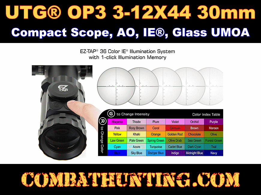 UTG OP3 3-12X44 30mm Compact Scope AO IE& Glass UMOA style=