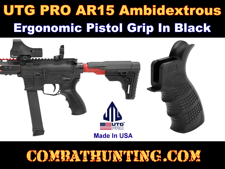 UTG PRO USA Made AR15 Ambidextrous Pistol Grip-Black style=