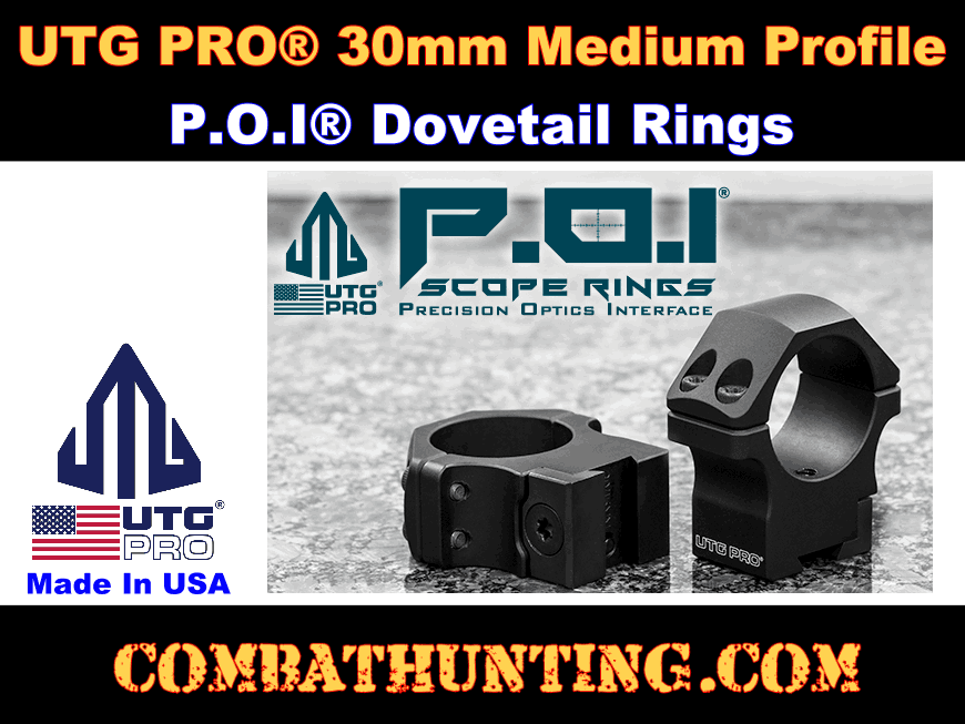 UTG PRO 30mm 2PCs Medium Profile P.O.I Dovetail Rings style=