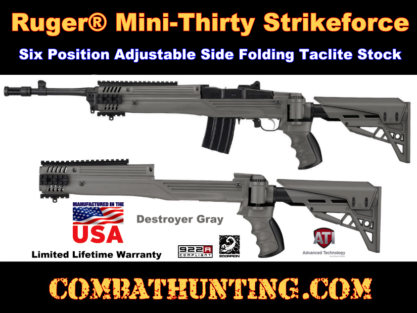 Ruger Mini-Thirty Strikeforce Six Position Adjustable Side Folding TactLite Stock Destroyer Gray style=