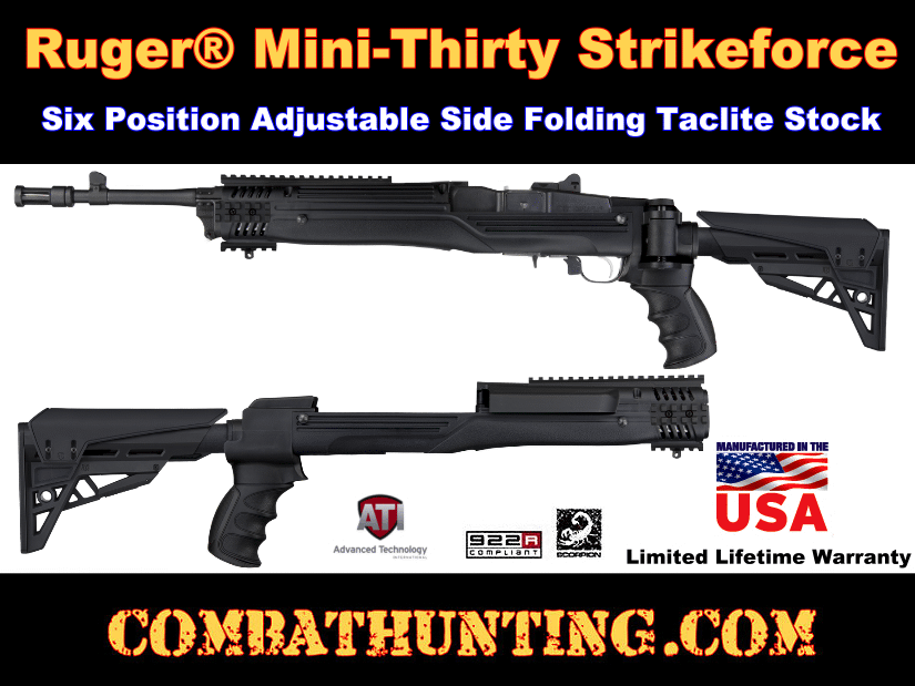Ruger Mini-Thirty Strikeforce Six Position Adjustable Side Folding TactLite Stock Black style=