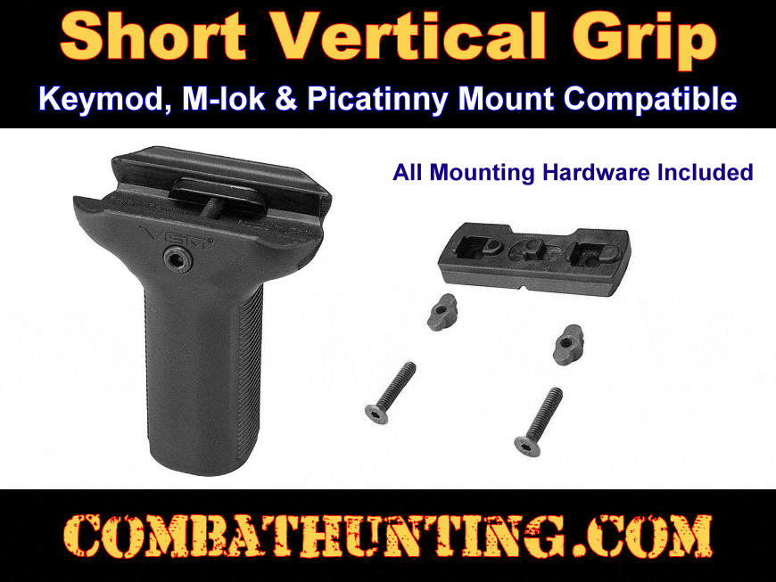 Short Vertical Grip Keymod, M-lok, & Picatinny Mount Black style=