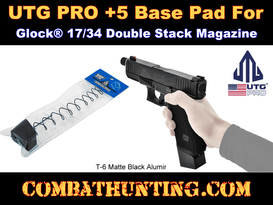 UTG PRO +5 Base Pad Glock 17/34 Matte Black Aluminum style=