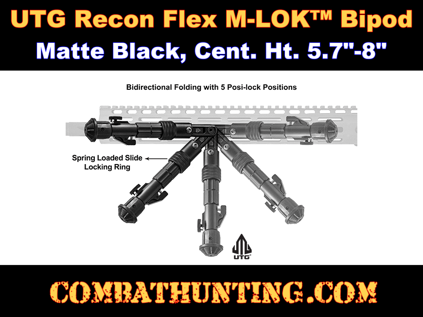 UTG Recon Flex M-LOK Bipod, Matte Black, Cent. Ht. 5.7