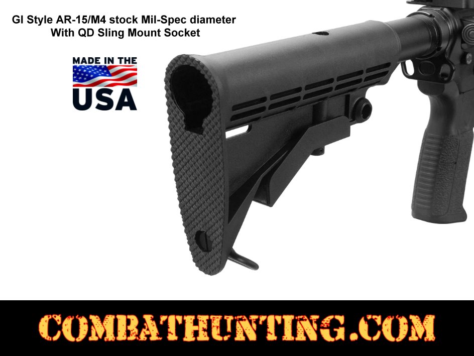 AR-15/M4 Carbine Stock With QD Sling Mount Socket Mil-Spec style=