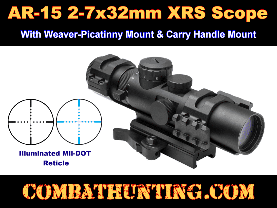 AR-15 Scope 2-7x32 XRS Illuminated Blue Mil-Dot Reticle style=