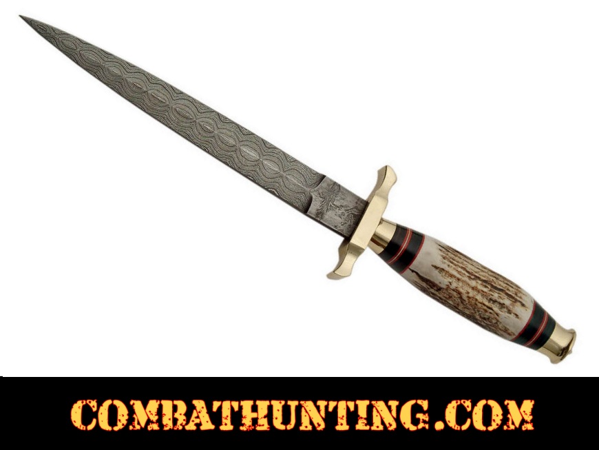 Damascus Commando Knife With Stag Horn Handle style=