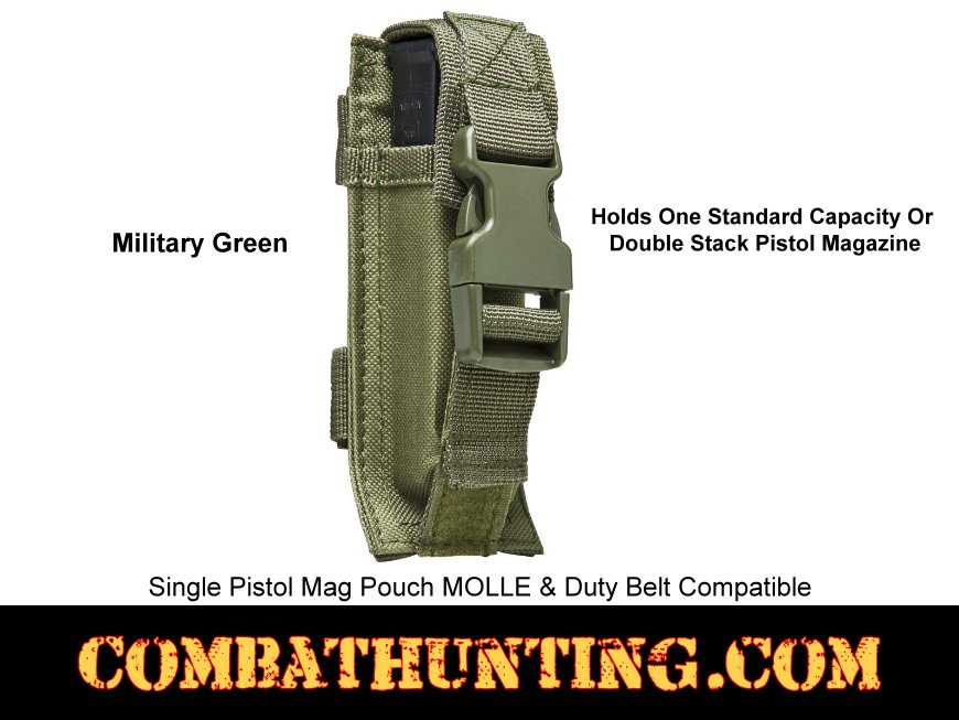Green Single Pistol Mag Pouch MOLLE & Duty Belt Compatible style=