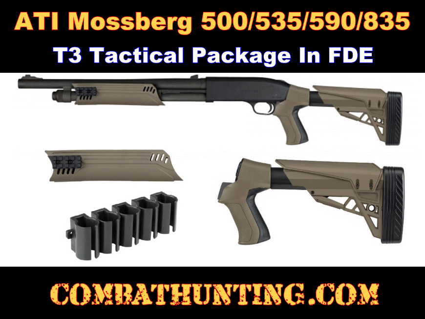 Mossberg 500,535,590,835 T3 Tactical Stock Package In FDE style=
