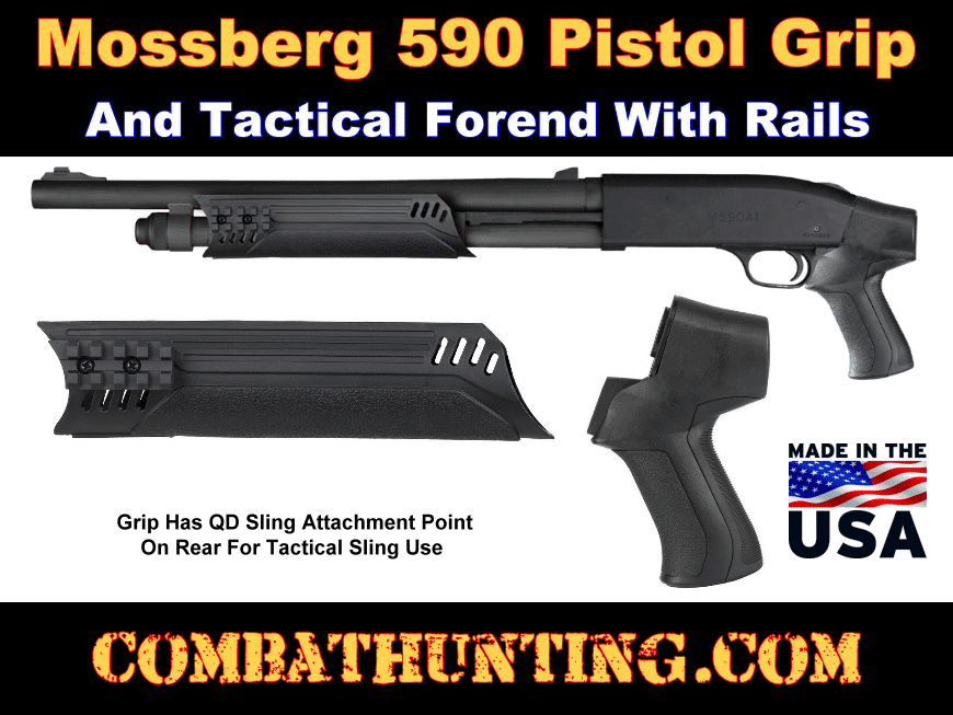 Mossberg 590 Pistol Grip and Forend With Rails style=