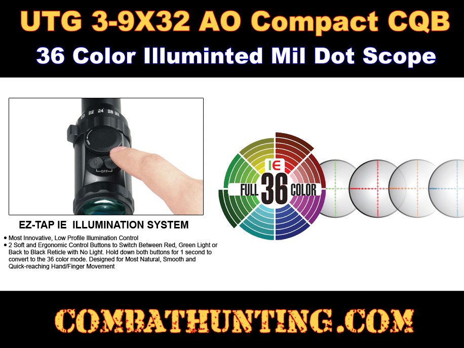 Leapers 3-9X32 AO CQB IE Scope 36 Color Illuminated Mildot style=