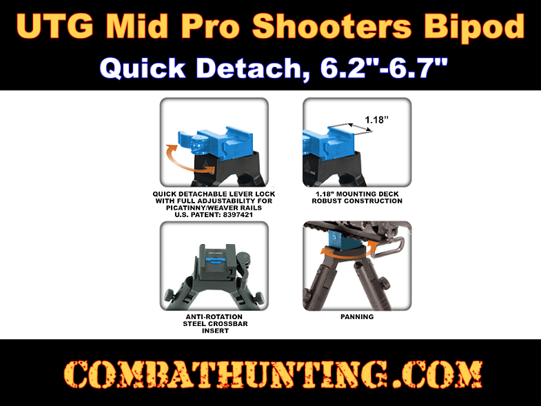 UTG New Gen Med Pro Shooters Bipod Quick Detach 6.2