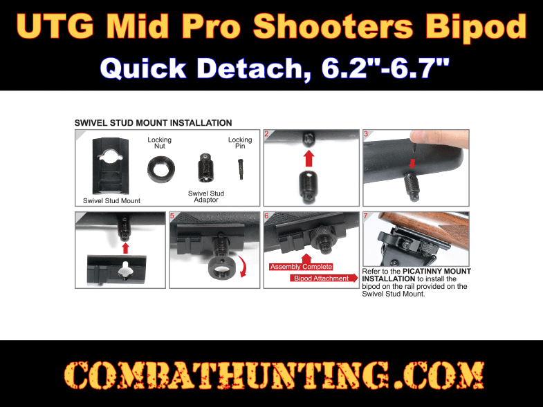 UTG New Gen Med Pro Shooters Bipod Quick Detach 6.2