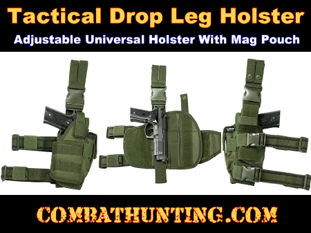 Green Universal Drop Leg Tactical Holster With Mag Pouch