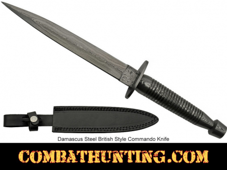 Damascus Fixed Blade Commando Knife With Leather Sheath
