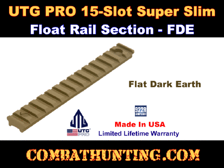 UTG PRO 15-Slot Super Slim Free Float Rail Section FDE Flat Dark Earth