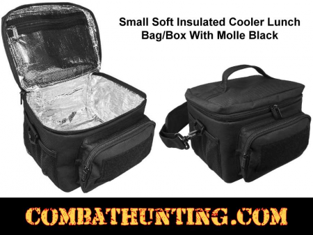 Small Black Soft Insulated Cooler Lunch Bag/Box With Molle