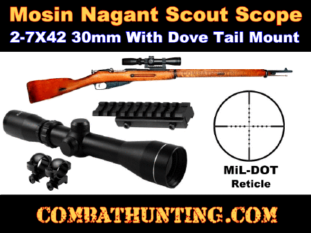 Mosin Nagant Dovetail Scope Mount Kit With 2-7X42 Scout Scope Mil-Dot Reticle