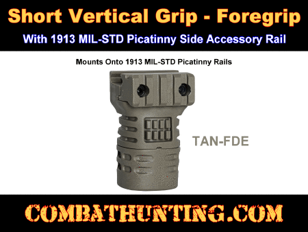 Short Vertical Grip-Foregrip Tan/FDE With Storage Picatinny