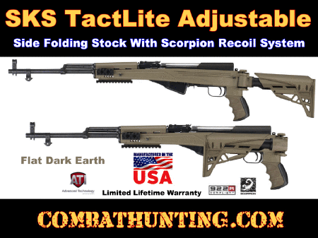 Flat Dark Earth SKS TactLite Adjustable Side Folding Stock With Scorpion Recoil System