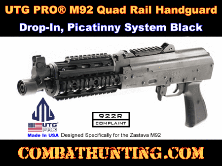 UTG PRO M92 Quad Rail Handguard Drop-In Picatinny Black