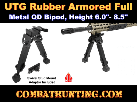 UTG Rubber Armored Full Metal QD Bipod, Height 6.0