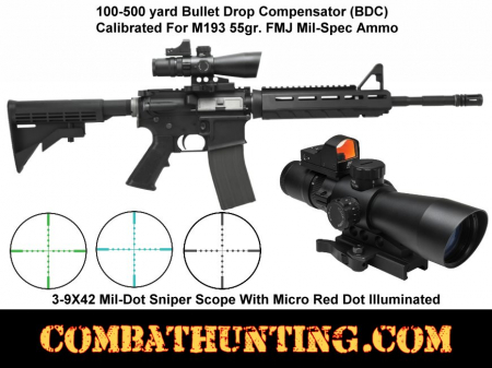 3-9x42mm AR-15 Rifle Scope Mil-dot Sniper BDC With QD Mount & Micro Red ...