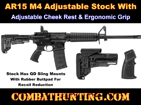 AR-15 Stock With Adjustable Cheek Rest & Ergonomic Grip Black