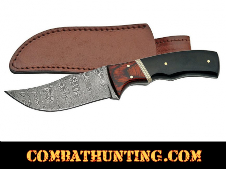 Buffalo Horn Buffalo Horn Damascus Hunting Knife with Leather Sheath, 4