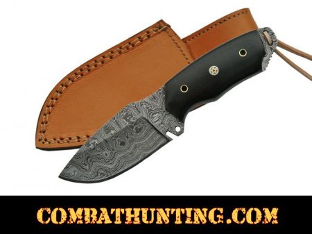 Damascus Steel Hunting Knife With Buffalo Horn Handle