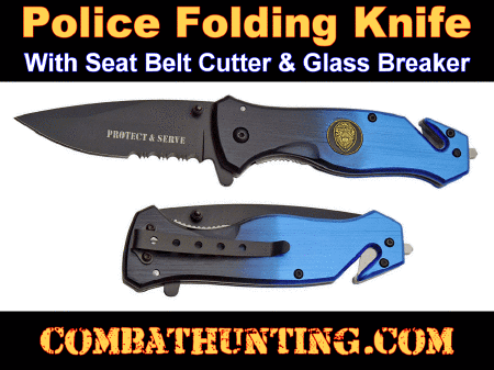 Police Pocket Knife with Seatbelt Cutter & Glass-Breaker