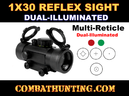 1X30 Dual-Illuminated Reflex Sight Multi-Reticle & Lens Covers